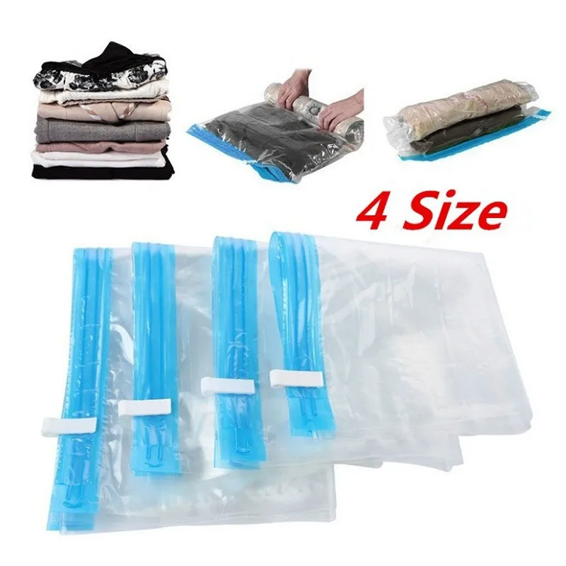 

4 Size Portable Organizer Travel Home Hand Rolled Vacuum Compressed Bag Transparent Storage Bags Space Saving Cabinet Organizer