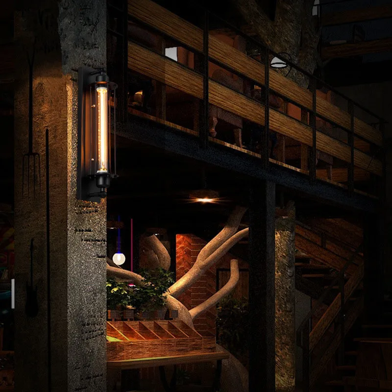 Старинные ретро черная железная труба настенный светильник E27 промышленный