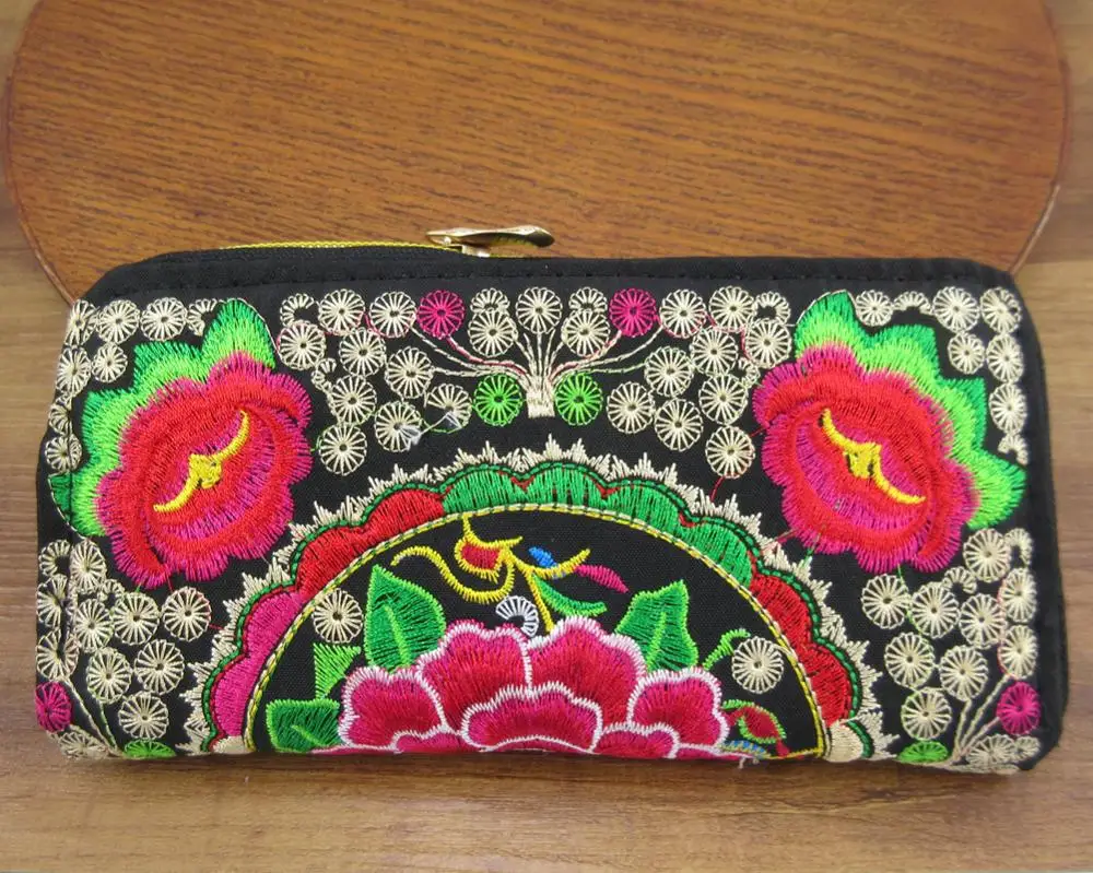 Фото Винтажный кошелек Hmong в этническом стиле, женская сумка, яркий кошелек с вышивкой, искусственная кожа №5
