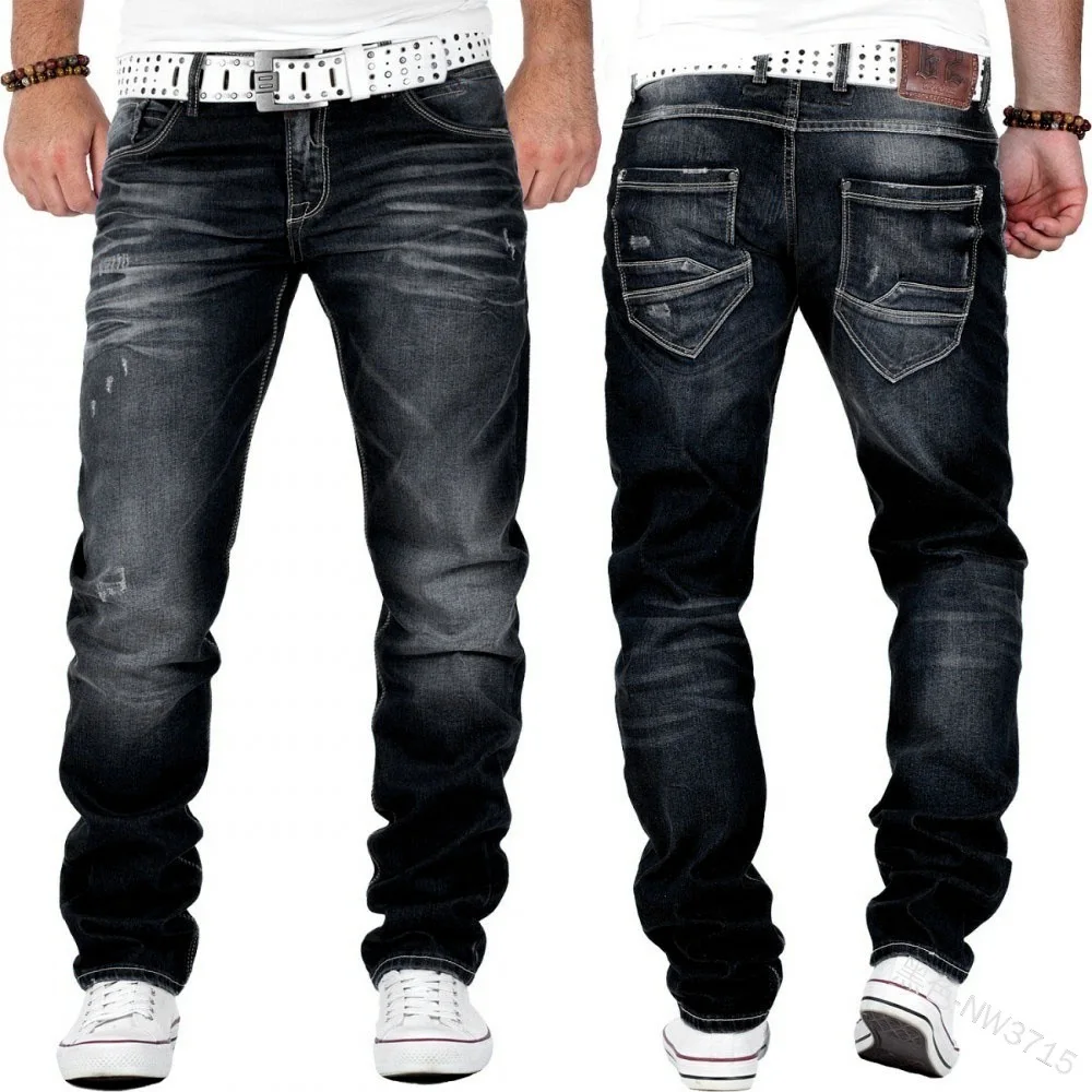 

WEPBEL Men's Casual Solid Color Loose Jeans Spring and Autumn Fashion Mid Waist Pocket Denim Straight-Leg Pants