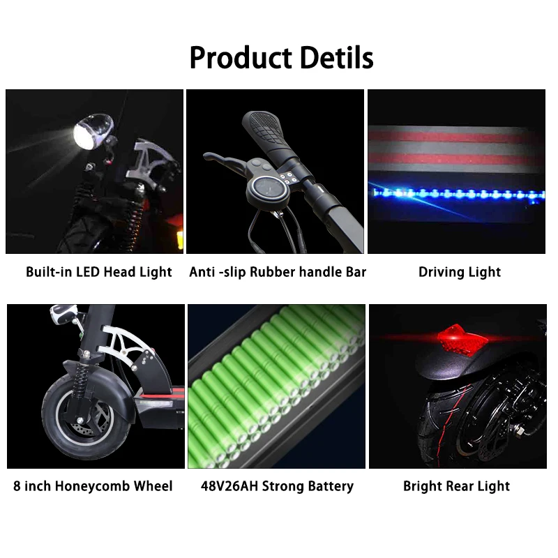 

26 Ah 48V Battery Adult Electric Scooter 500W Foldable Hoverboard WITH Removeable Seat LCD Display Frontlight Kick Scooters