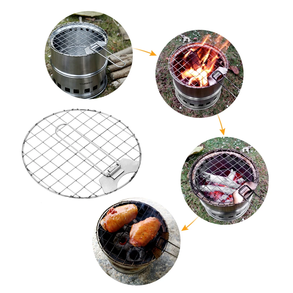 

TOMSHOO Stove Portable Folding Windproof Wood Burning Stove Compact Stainless Steel Outdoor Camping Picnic BBQ Alcohol Stove