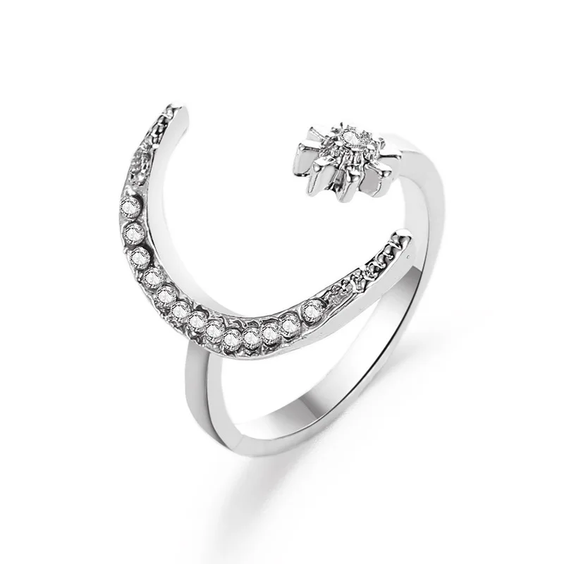 

New Bohemian Retro Ethnic Style Moon Star Opening Adjustable Ring Ladies Hot Sale Outing Engagement Gift All-match Jewelry