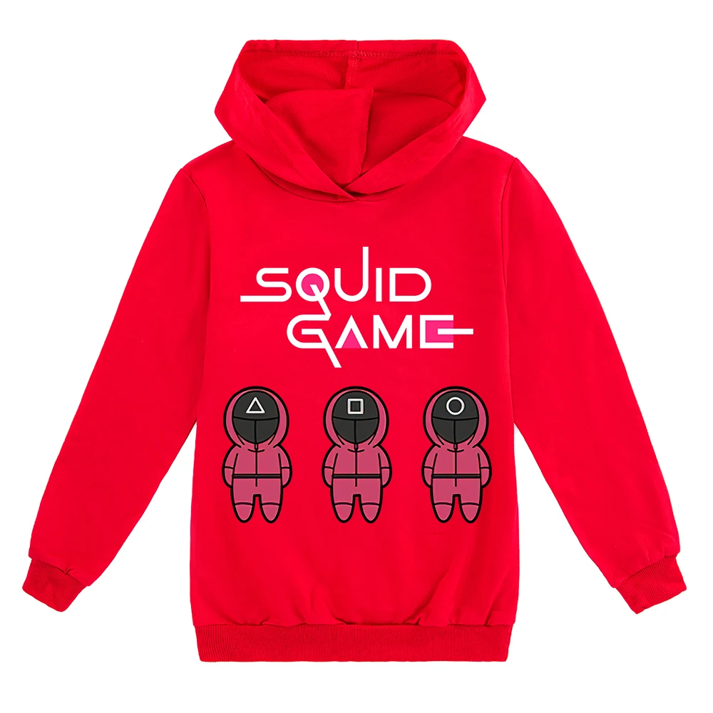 

Корейские детские толстовки с рисунком игры кальмар, пуловер, Спортивная одежда для подростков, осенний спортивный костюм с мультяшным при...