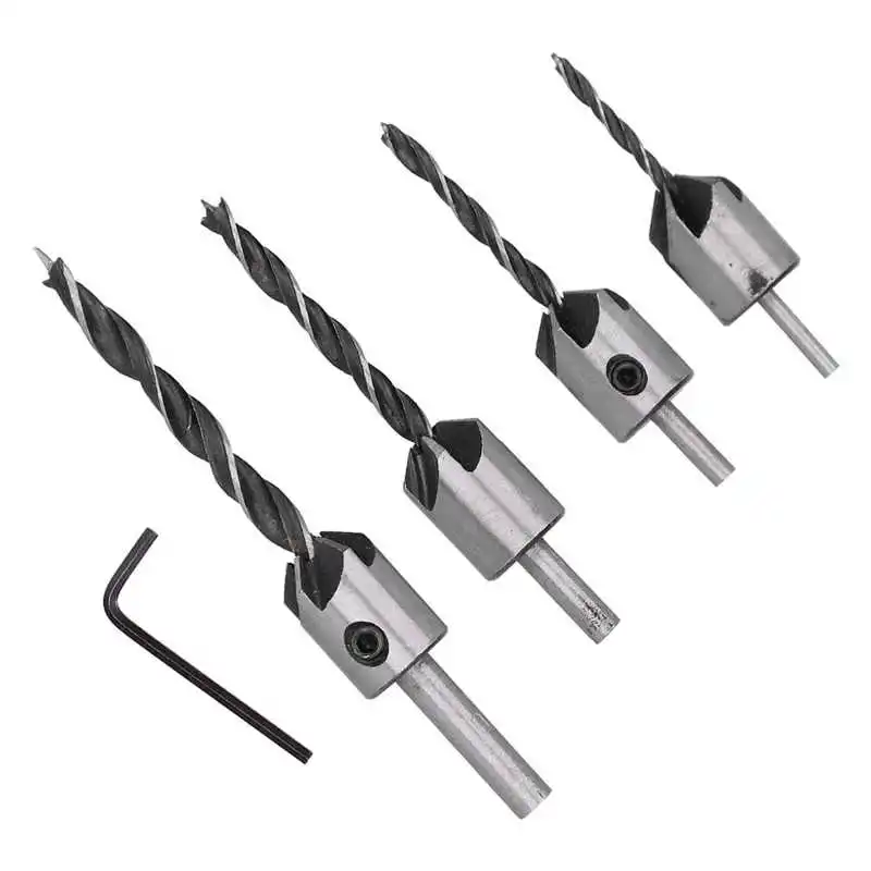 

4Pcs Woodworking Chamfer Countersink Drill Bit 5 Flute Chamfer Positioning Reaming Tool Set with Hex Wrench