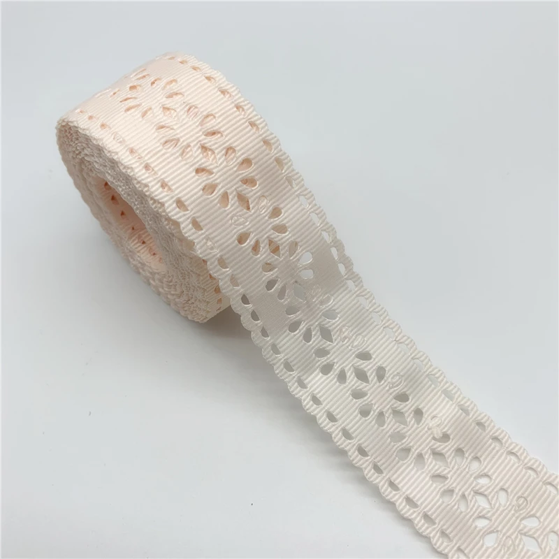 Light pink 5 ярдов 30 мм полый корсажная лента печать в форме цветка лента для волос бант свадебное украшение DIY материалы ручной работы для поделок - Color: Light pink