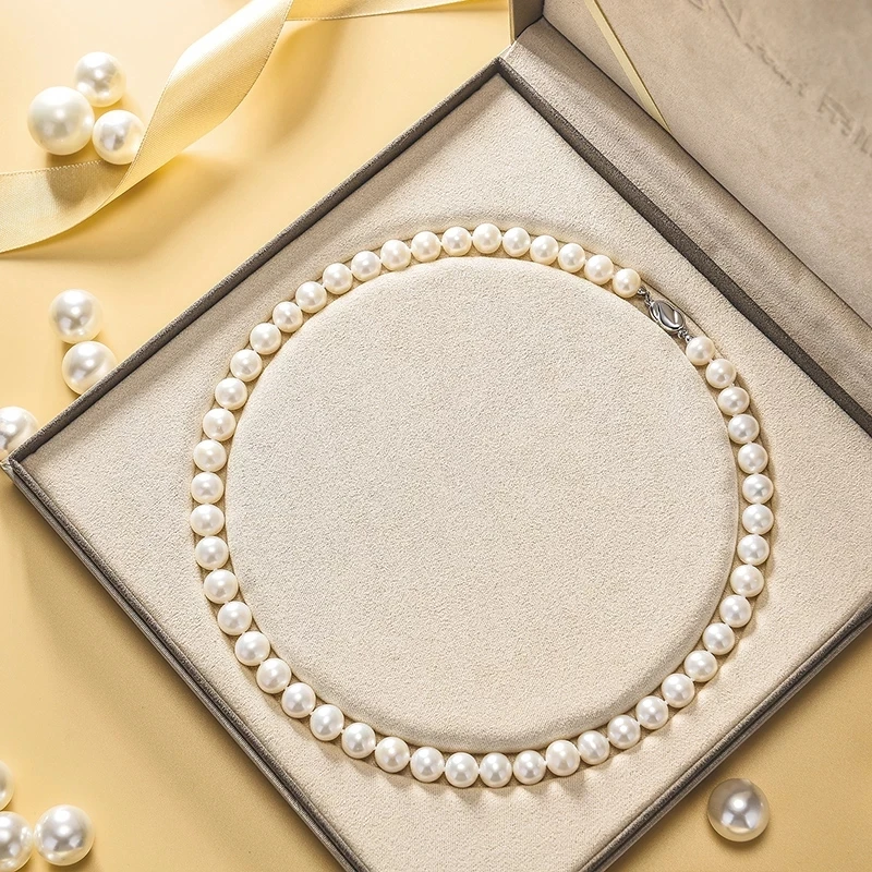 

gN Pearl Real White Natural Freshwater Round Pearl Necklace 925 Sterling Silver Clasp Chain Choker Jewelry for Women gNPearl