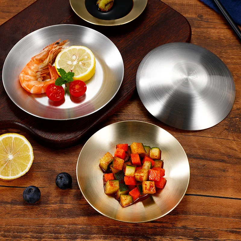 

3pcs Set Stainless Steel Round Golden Seasoning Dish Salad Bowls Home Snack Plate Soy Sauce Dipping Dishes Kitchen Tableware