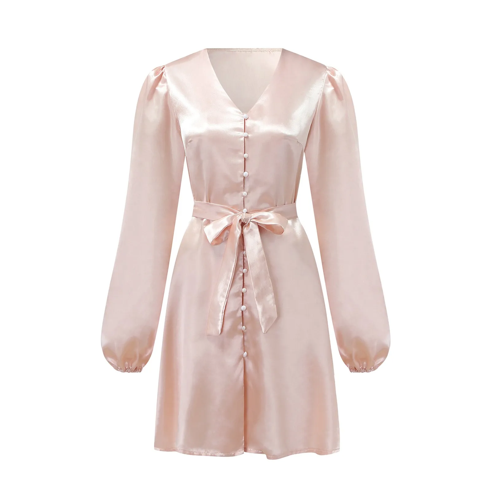 

Women Dress Plus Size Dress Plain Puff Sleeve Ruffled Button Long Sleeve Dresses For Women 2020 Elegant