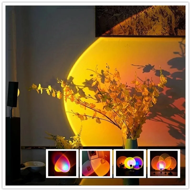 

Rainbow Sunset Projector Atmosphere Night Light Home Coffee Shop Background Wall Decoration Colorful USB Sunset Afterglow Light