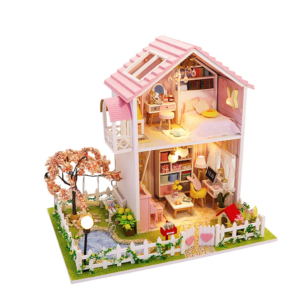 

3D Wooden DIY Miniature Doll house Furniture Flower Room Decorate Craft Toy Gift Kids Play house toys juguetes