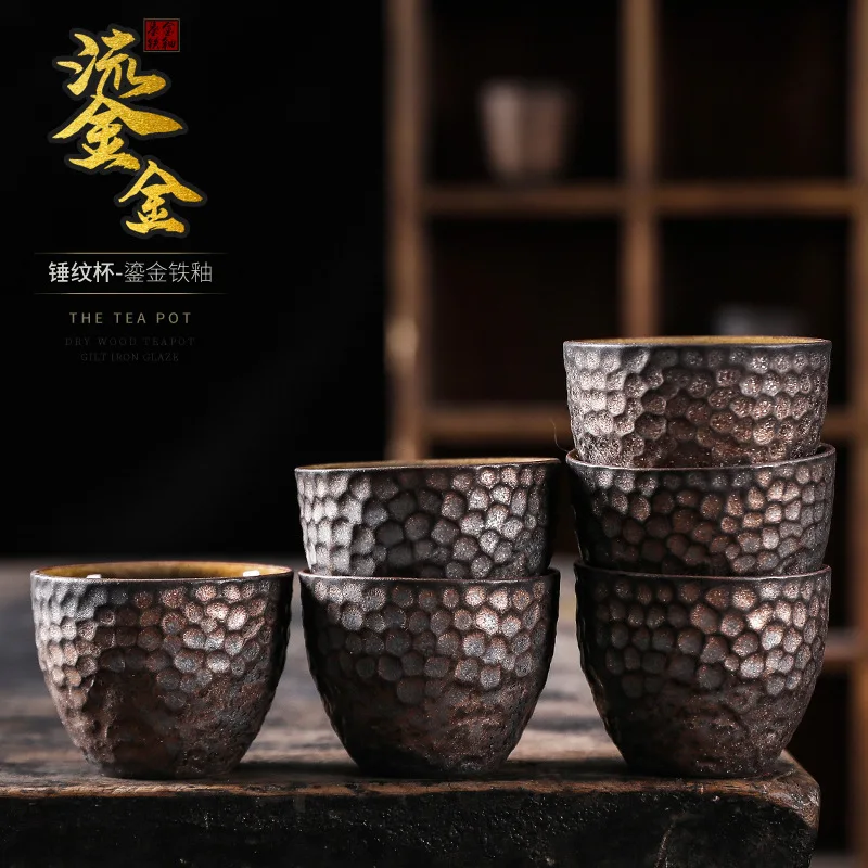 

Японская позолоченная железная глазурованная чашка с рисунком молотка ручная работа Ретро Керамическая чайная чашка кунг-фу чайная чашка ...