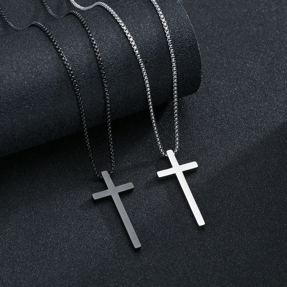 

New Black Silver Color Stainless Steel Cross Pendant Necklaces Men Hiphop/Rock Fashion Vintage Necklace Male Party Jewelry Gifts