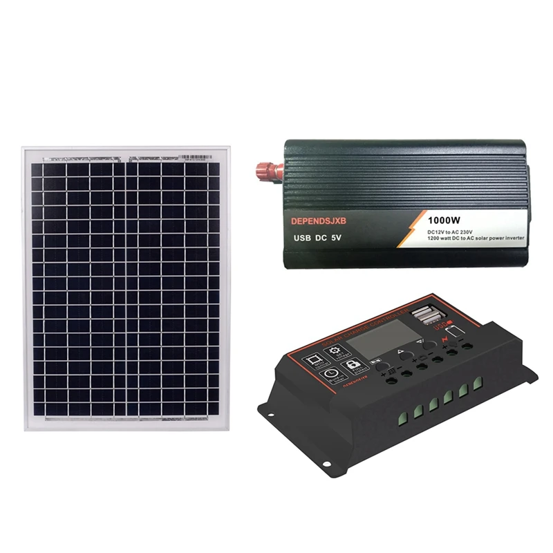 Уколов 18V20W Панели солнечные+ 12 В 40/50/60A контроллер+ 1000W инвертор Dc12V-Ac230V Солнечный Мощность поколения комплект, для использования на улице и дома