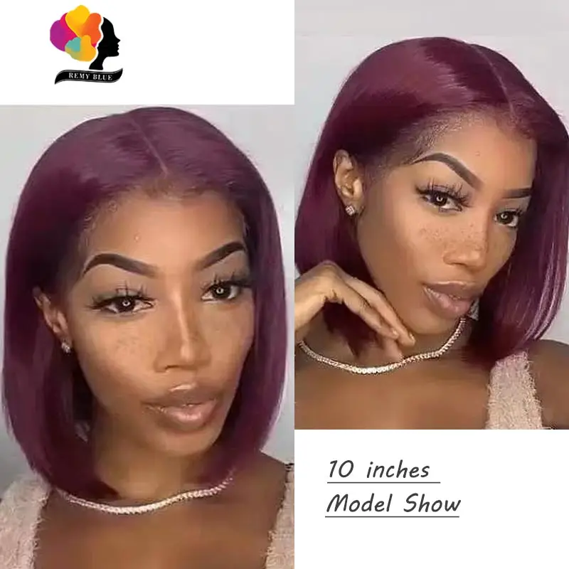 

Remyblue Burgundy 13x1 Lace Front Human Hair Wigs Red 99J Blonde Bob Wig Transparent Peruvian Remy Human Hair Wigs for Women