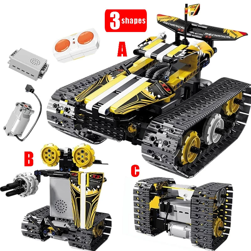 

RC Car High-Tech Tracked Stunt Racing 3IN1 Remote Control Robot Electric Building Blocks Creator Toys For Kids Gifts