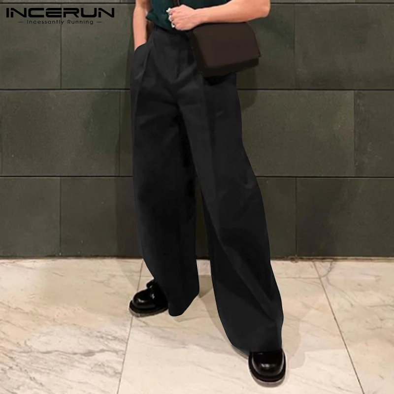 

Модные повседневные мужские однотонные Комбинированные брюки, свободные брюки, горячая Распродажа, брюки с высокой талией и широкими штани...