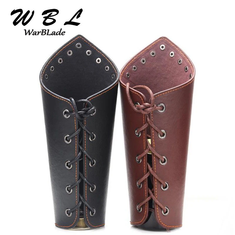 WarBLade 1 PC Cosplay Props Faux Leather Wide Bracer Lace Up Arm Armor Cuff String Steampunk Medieval Gauntlet Wristband Black