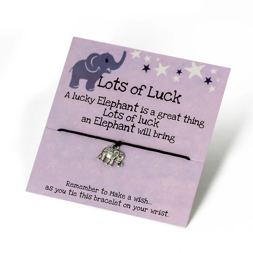Wish Card Lucky браслеты со слоном для женщин и мужчин ручная работа Черная веревка