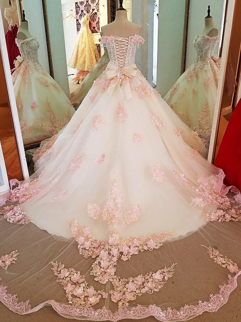 LSX00071 stock evening dresses long flower lace up back vestido longo de festa elegant ball gown evening dress real photos