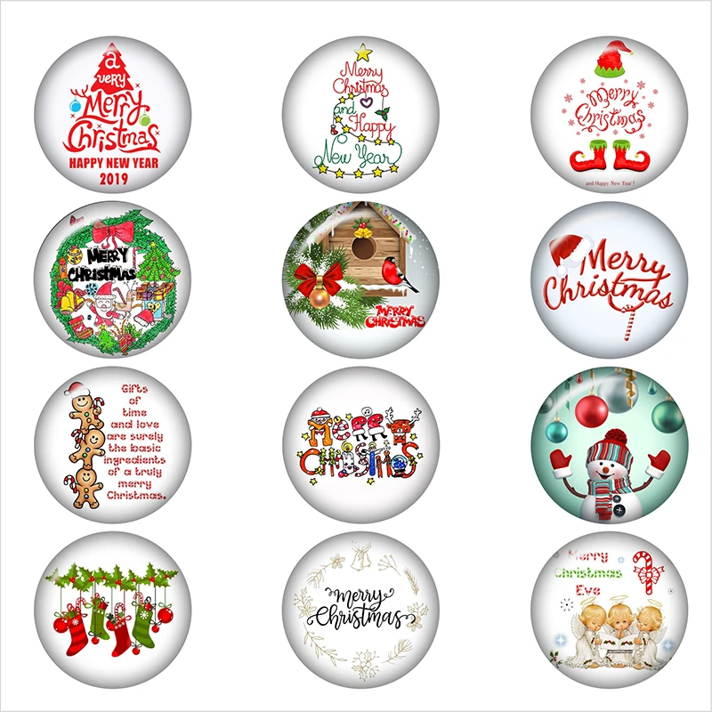 

Merry Christmas glass snap button DIY jewelry Round photo cabochons flat back DA1161