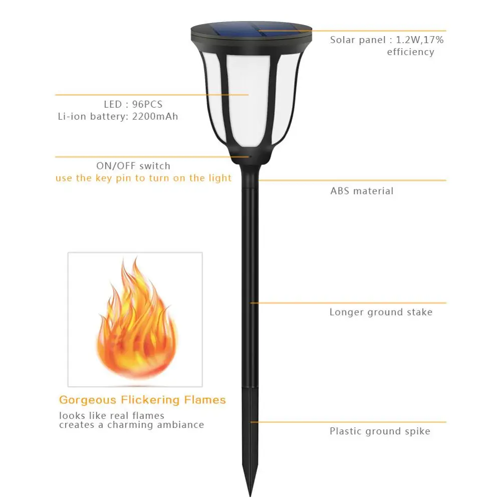 96LED мягкий свет управления Солнечный пламени танец дизайн Открытый