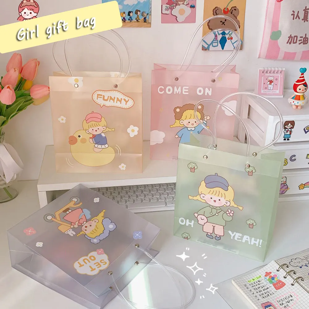 

2PCS Cute Cartoon Japanese Korean Style Girl Duck Portable Shopping Bag Gift Bag Storage Waterproof PVC Wholesale