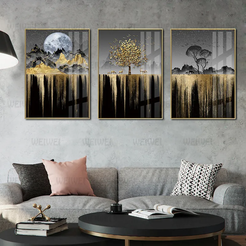 

No Framed Abstract Canvas Painting Moon Tree Landscape Prints Luxury Wall Decorative Poster for Living Room Bedroom Home Decor