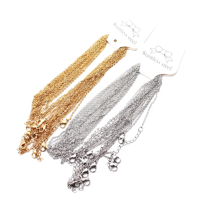 

1mm/1.5mm/2mm Stainless Steel O-Chains Link Chain Necklaces Gold/Steel Color Cross Chain with Extension Chain Accessories 10pcs