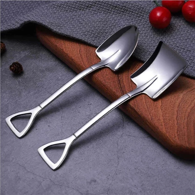 

304 Stainless Steel Ice Cream Spoon Creative Retro Shovel Coffee Spoon Dessert Spoon Watermelon Spoon Tip Shovel Flat Shovel