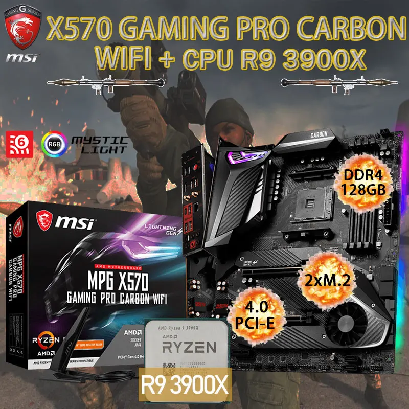 

Комплект материнской платы MSI MPG X570 GAMING PRO CARBON WIFI + AMD Ryzen 9 3900X Combo DDR4 128 ГБ PCI-E 4,0 Placa-MOM AM4 X570