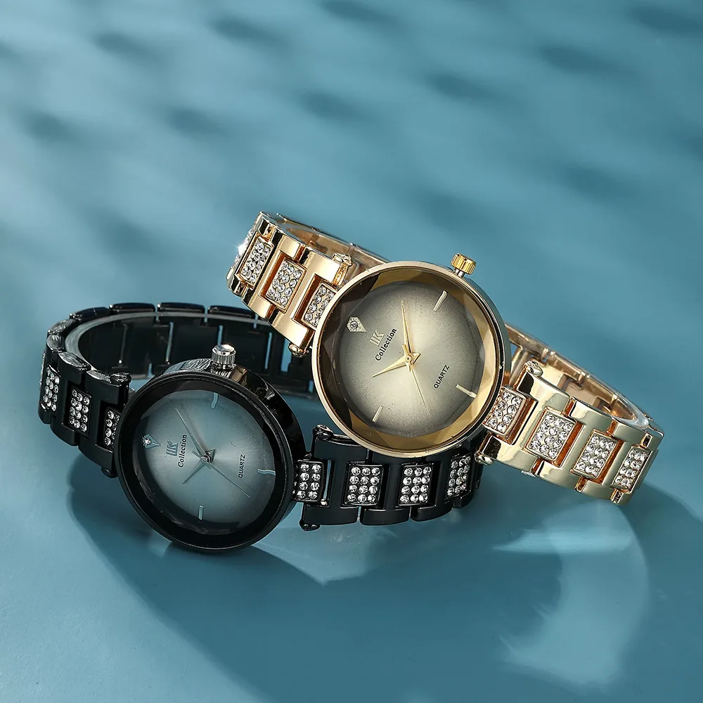 

New Lace Glass Diamond Women's Watch Alloy Steel Belt Watch Wholesale Leopard Eye Gradient Color Watch