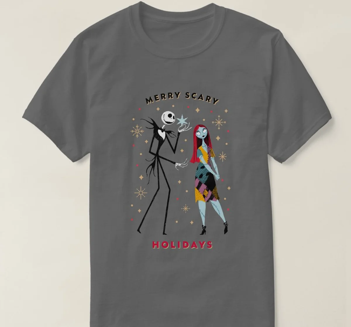 

Creative Design Jack and Sally Merry Scary Holidays T-Shirt. Summer Cotton Short Sleeve O-Neck Unisex T Shirt S-3XL