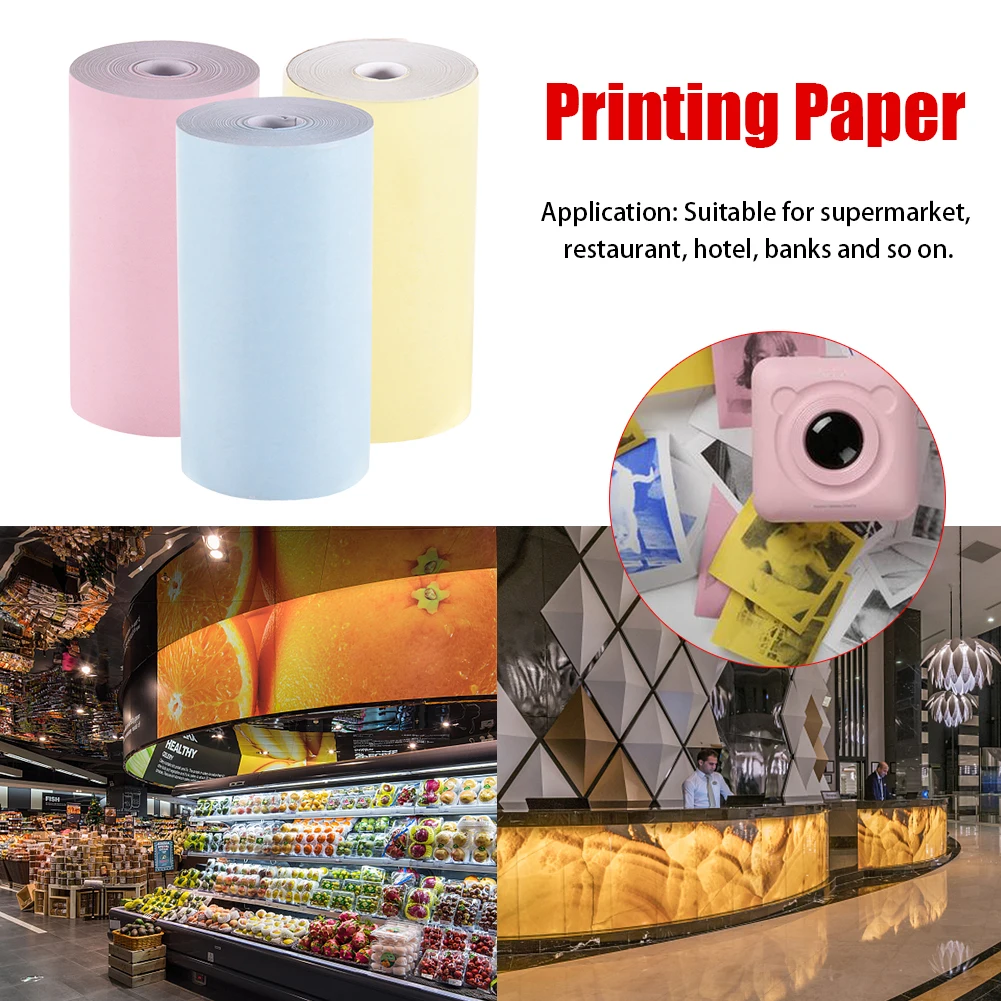 

3colors/set Small 57x30mm Solid Portable Photo Printer Banks Printing Multifunction Hotel Smooth Mini Thermal Paper Supermarket