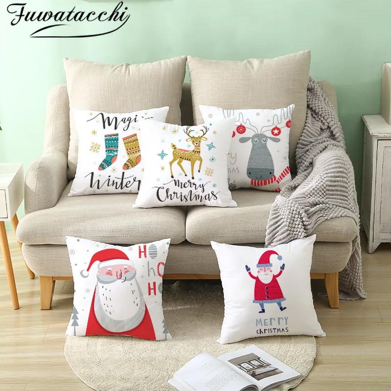 Рождественские декоративные наволочки Fuwatacchi для домашнего дивана Полиэстеровые