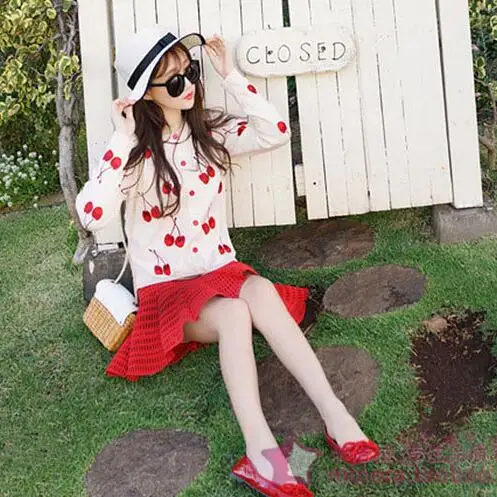 Осенне-весенний женский свитер с вышивкой вишни универсальная куртка пальто