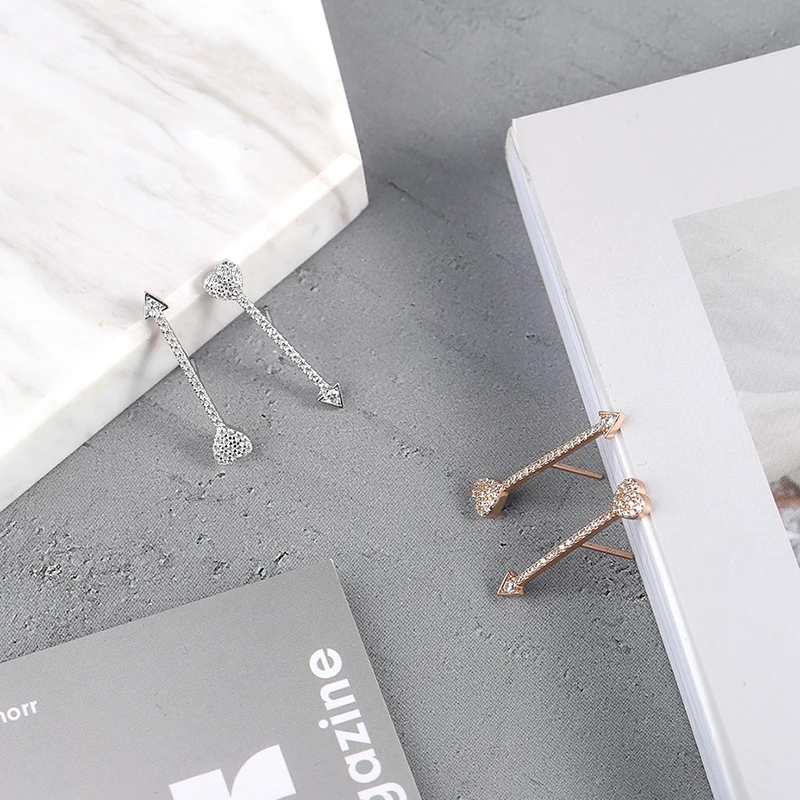 

Fashionable sterling silver zircon heart shaped earrings classic popular personality Cupid's arrow earrings4