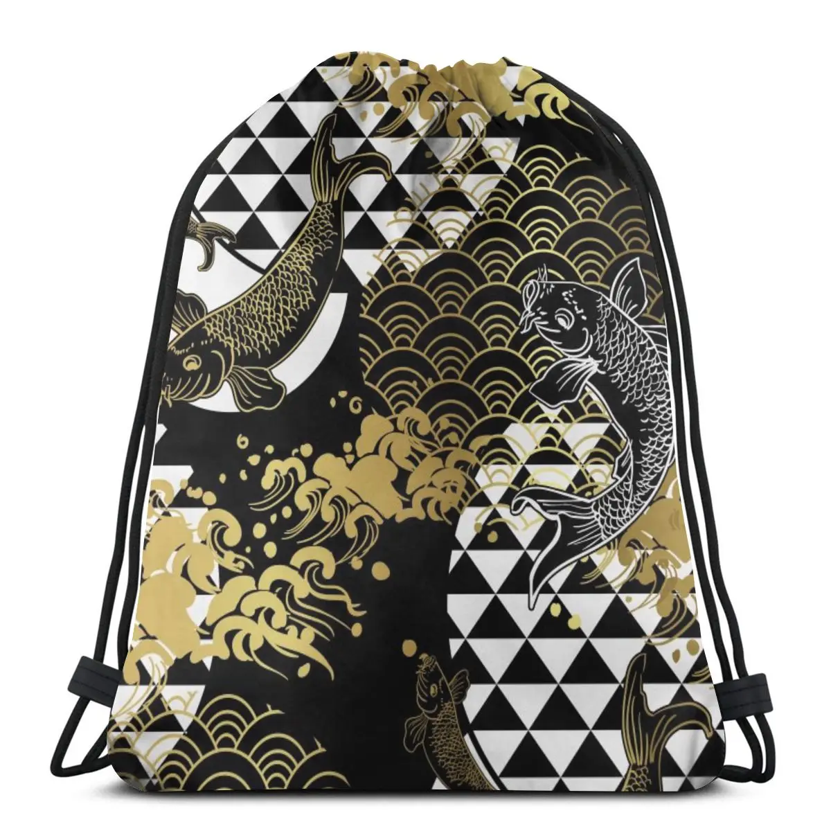 

Japanese Koi Fish Wave Water Circles Backpack Bag Outdoor Fitness Drawstring Beam Mouth Backpack Sports Bag Women Bags 2020