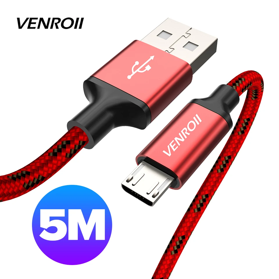Кабель Micro USB Venroii для Samsung A7 S7 Xiaomi Redmi Note 5 6 Pro зарядное устройство телефона кабель