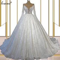 long sleeves white wedding dresses a line luxury princess wedding gowns with beads vintage chapel brides dress vestidos de novia