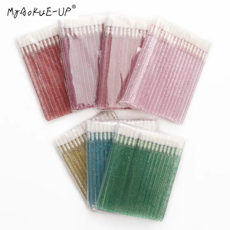

50 pcs Crystal Mascara Wands Applicator Diamond Disposable Lip brushes Cosmetic Eyelash Brush Make Up brushes Tools