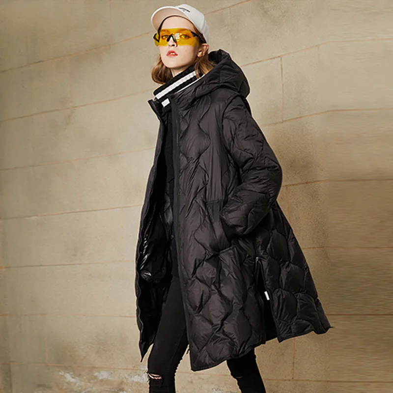 Женский зимний пуховик Janveny новинка 2020 длинная куртка на белом утином пуху