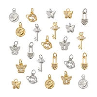 20 24 pcs cubic zirconia charms heart lock key butterfly brass pendants dangles for diy earring bracelet necklace crafts