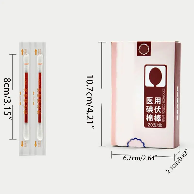 

20Pcs Disposable Iodophor Cotton Swabs Disinfecting Solution Portable Outdoor Emergency Wound Cleaning First Aid Supply