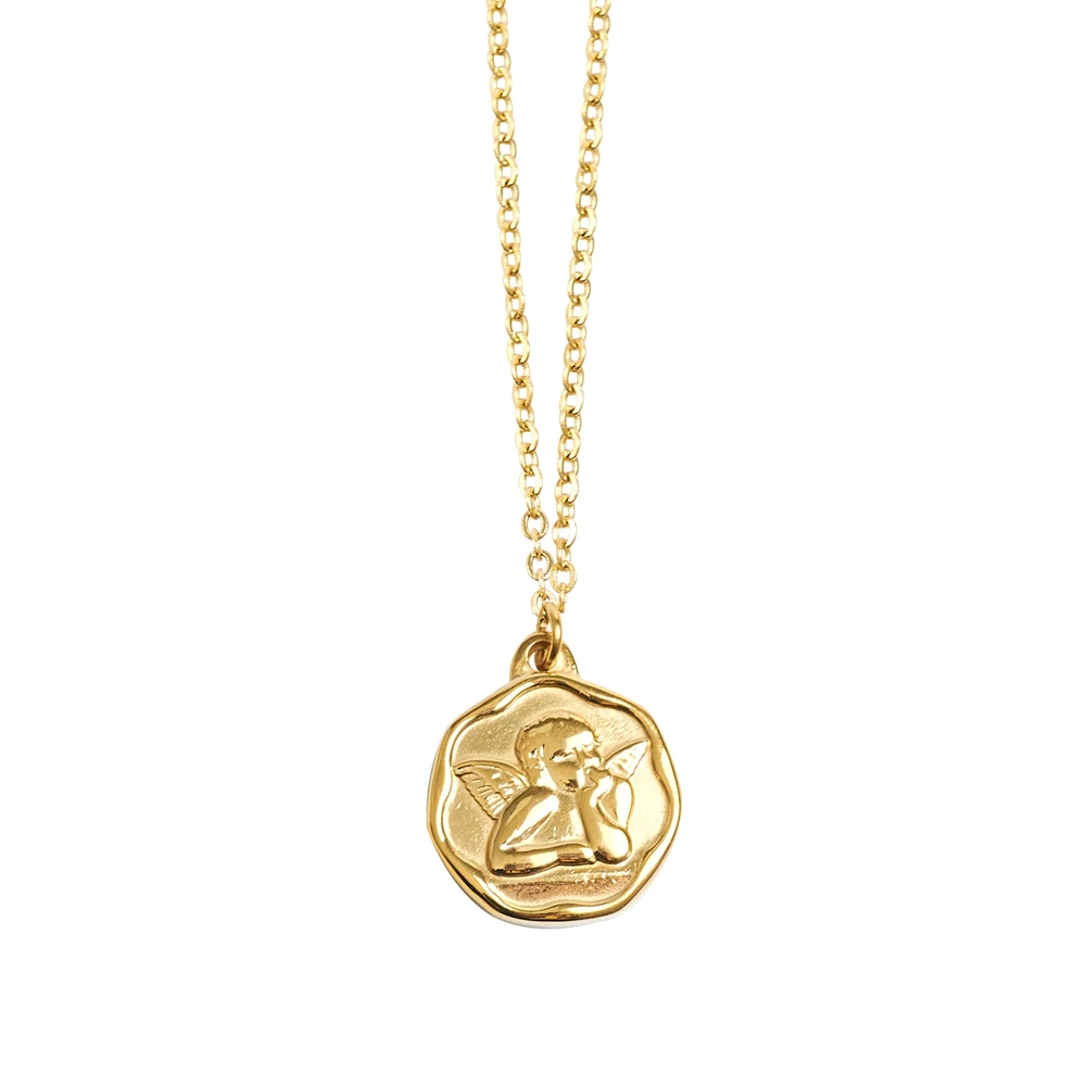 

Angel Coin Necklace For Women Stainless Steel Gold Silver Color Link Chain Vintage Choker Statement Necklaces Fashion Jewelry