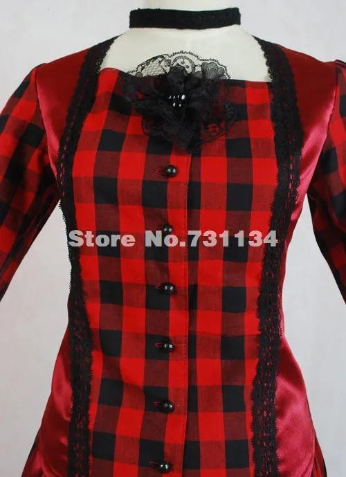 Изготовленный на заказ изящные в красную клетку одежда с длинным рукавом 1870/90s