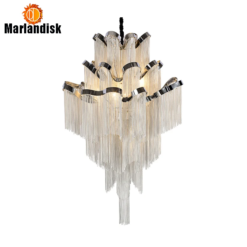 

Модный посеребренный светодиодный подвесной светильник, алюминиевая цепь, лестничный светильник, роскошный светильник 3 Подвеска со слоям...