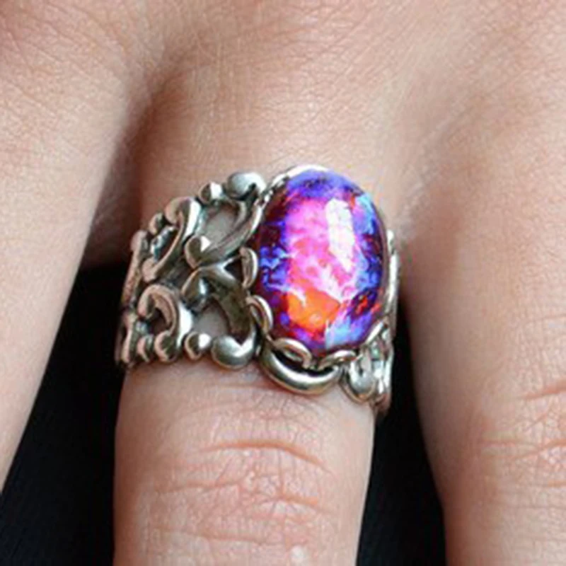 Женские винтажные обручальные кольца с разноцветным голубым цирконом и опалом