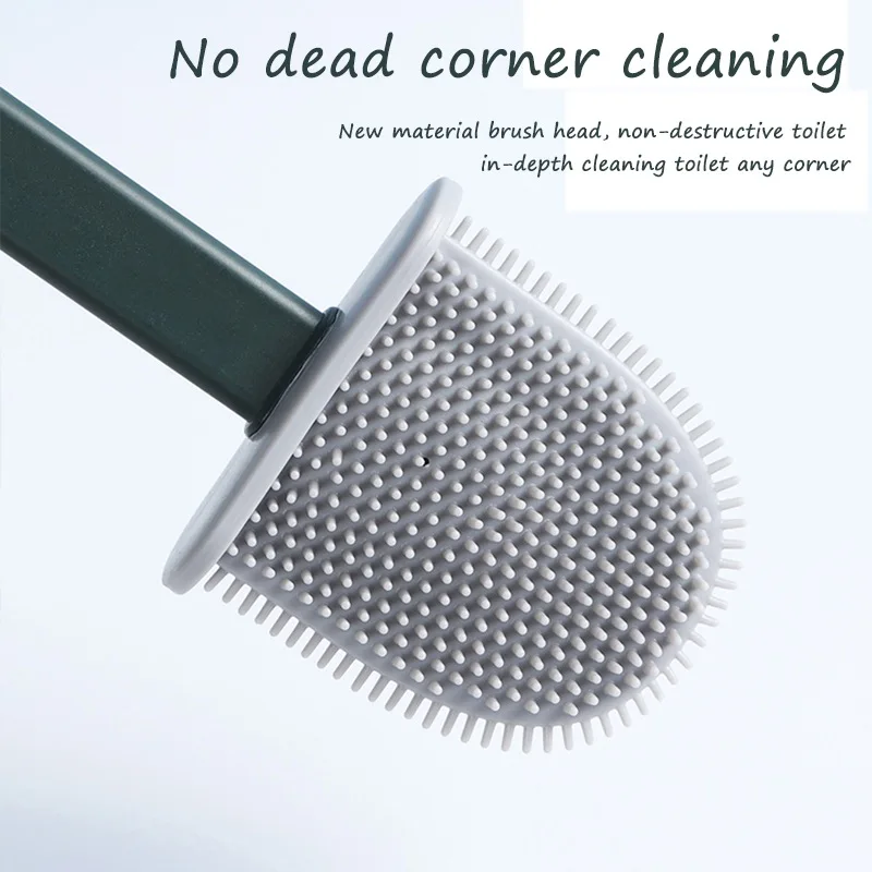 

Toilet Brush Leak Proof With base Silicone Flat Head Flexible Soft Bristles Brush with Quick Drying Holder Set Bathtoom Tools