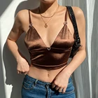 Топ женский атласный винтажный в стиле кибер, укороченный топ в стиле Инди и эстетика 2K, коричневый, кавайное бюстье, пикантная уличная одежда на лето